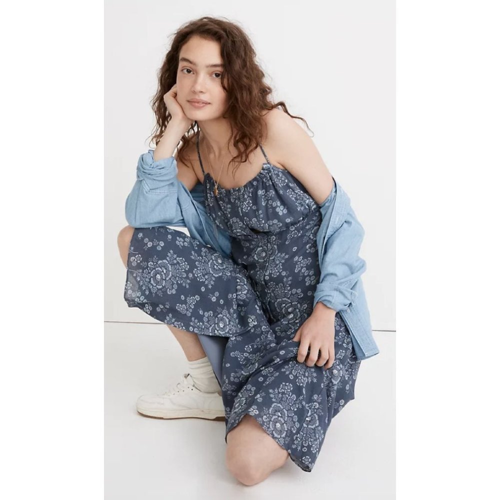 Madewell Tie-Back Button-Front Midi Dress in Archival Floral size 10 Item NE783